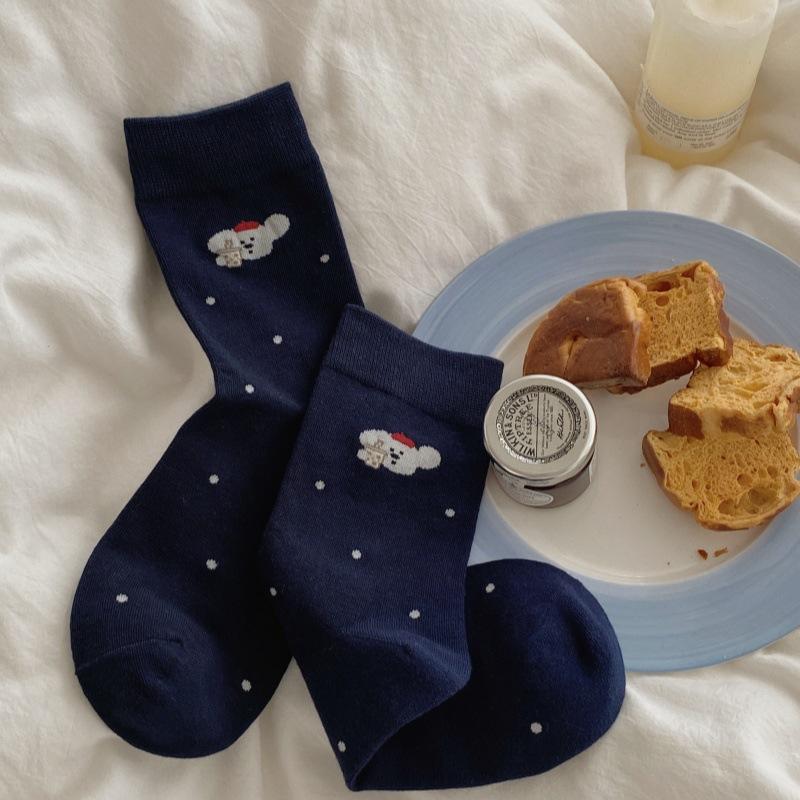 

Женские весенне-осенние милые полосатые гольфы с мультяшным медведем в стиле колледжа 1 pair темно-синий