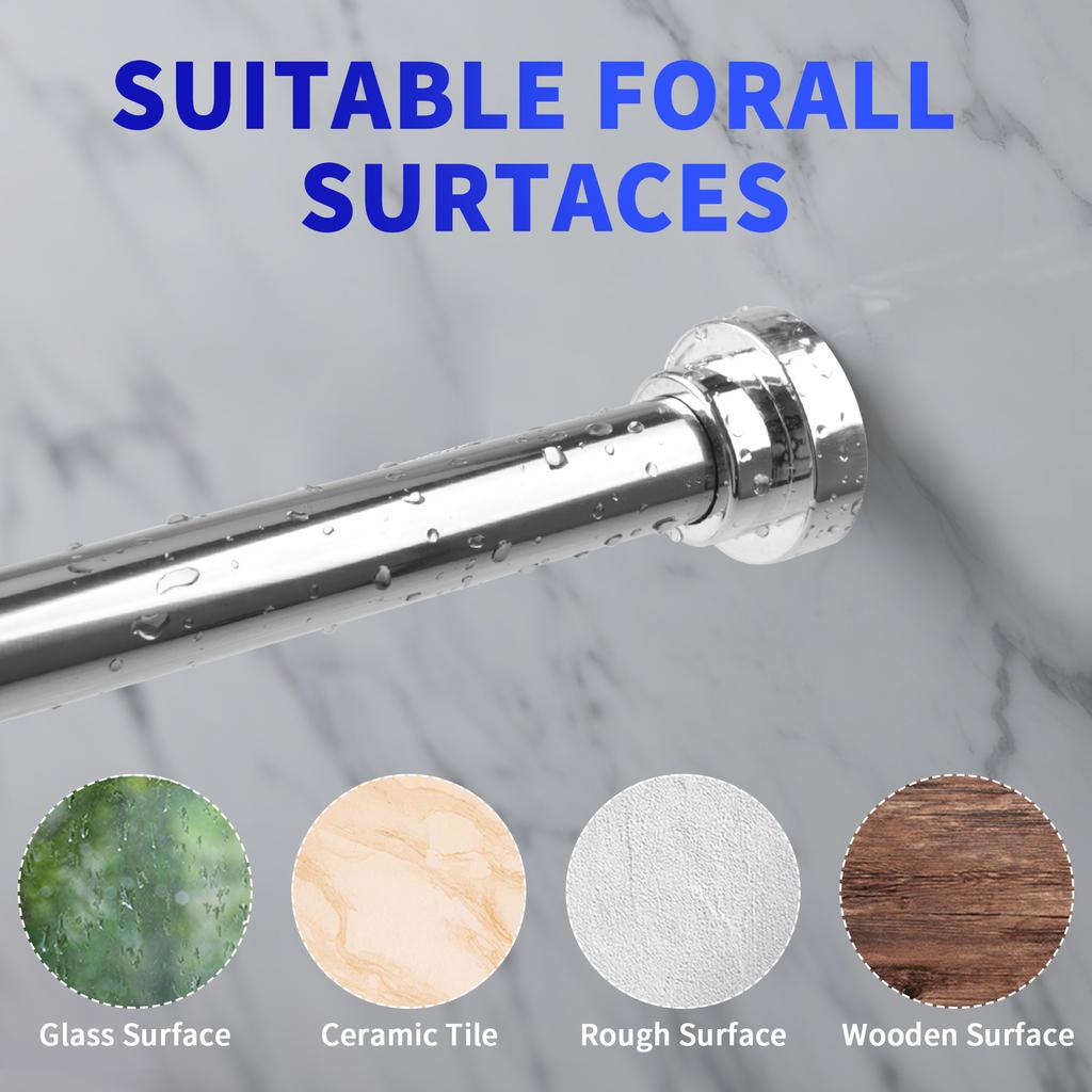 Shower Curtain Rod Adjustable 85-195CM Spring Tension Curtain Rod No Drill Anti-Rust Non-Slip Shower Rod Shower Curtain Rod