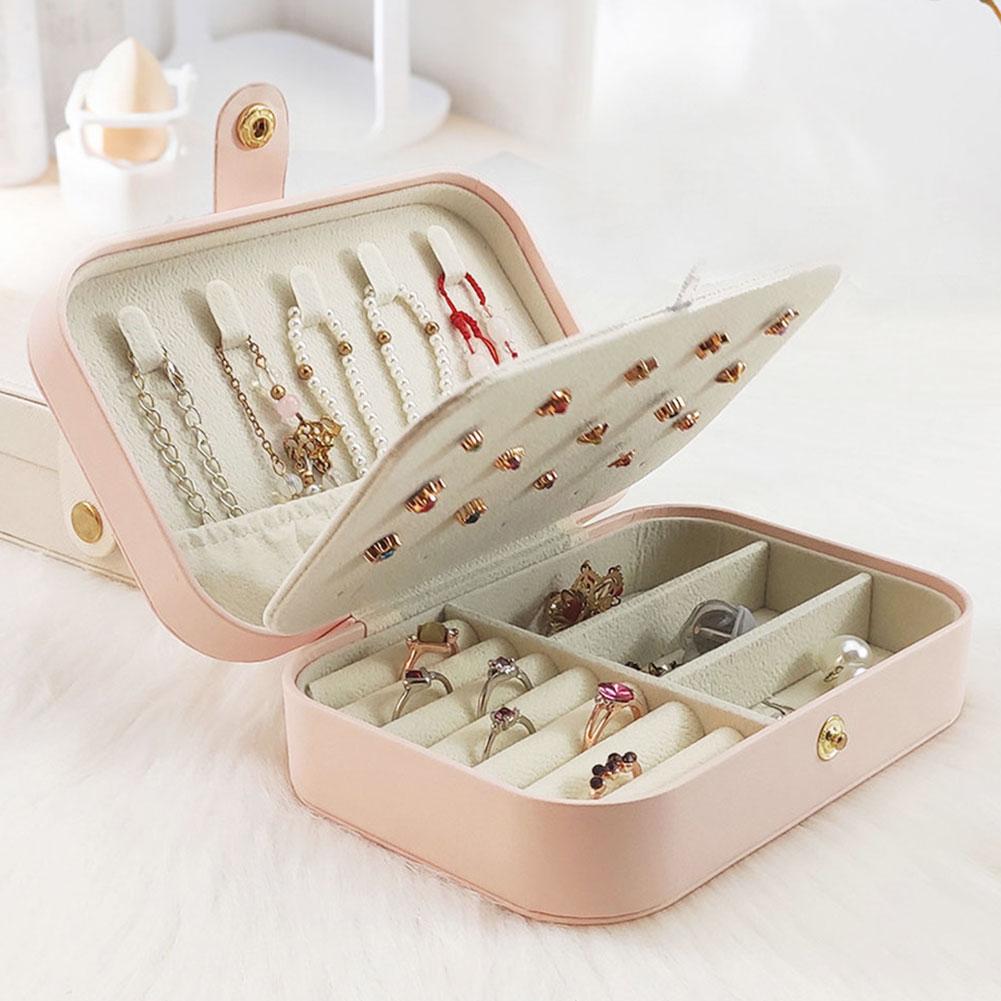 Portable Mini PU Leather Jewelry Box Velvet Lined Multi-Compartment Travel Jewelry Case Organizer for Rings Earrings Necklace Storage
