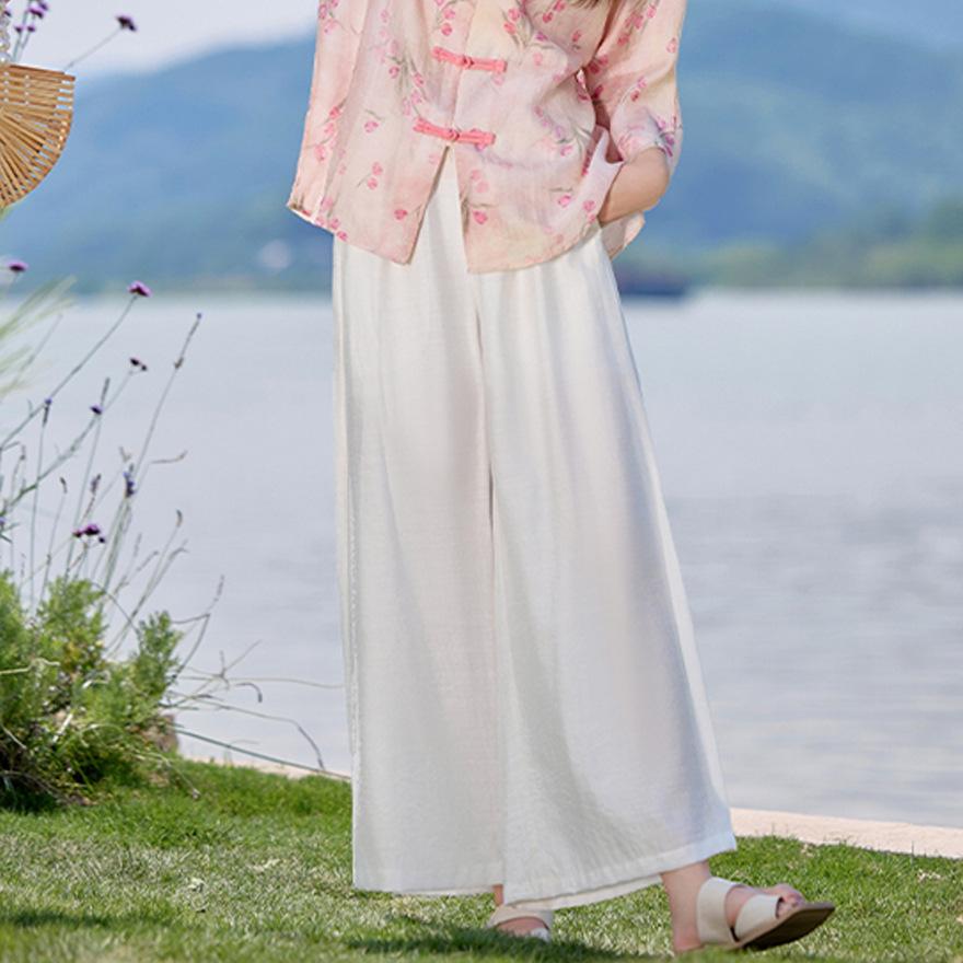 

Супер красивая розовая рубашка на пуговицах женский летний новый прямой комплект из трех предметов с широкими брюками M