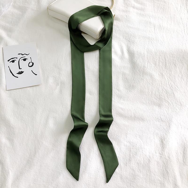Women's Solid Silk Ribbon Scarf: Thin, Long, Narrow Neck Tie & Shirt Accessory