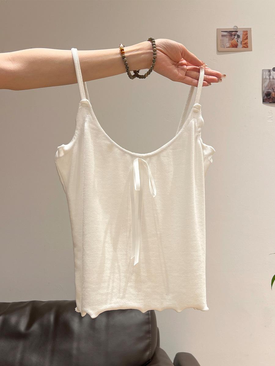 

Design sense bow lace-up fungus edge sling vest women s summer new pure desire style versatile small top XL білий