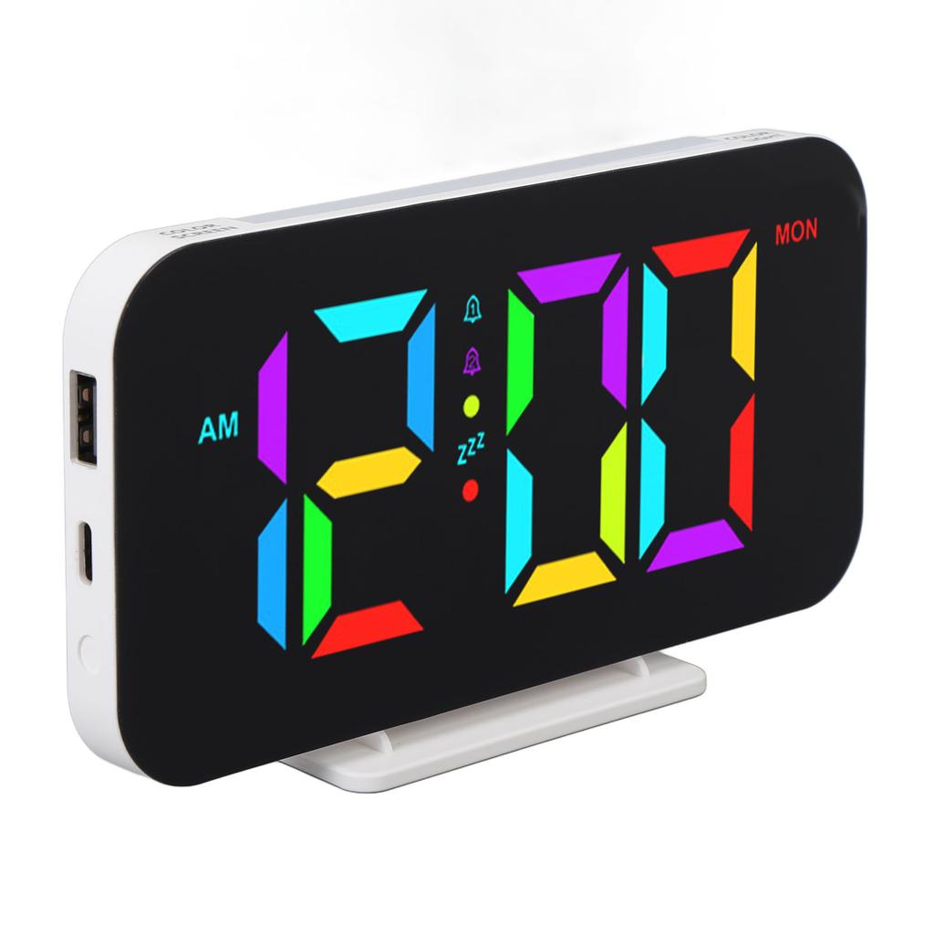 Digital Alarm Clock RGB 5 Brightness 2 Alarms Adjustable Volume 10 Night Light Snooze Mode Electric Desk Clock