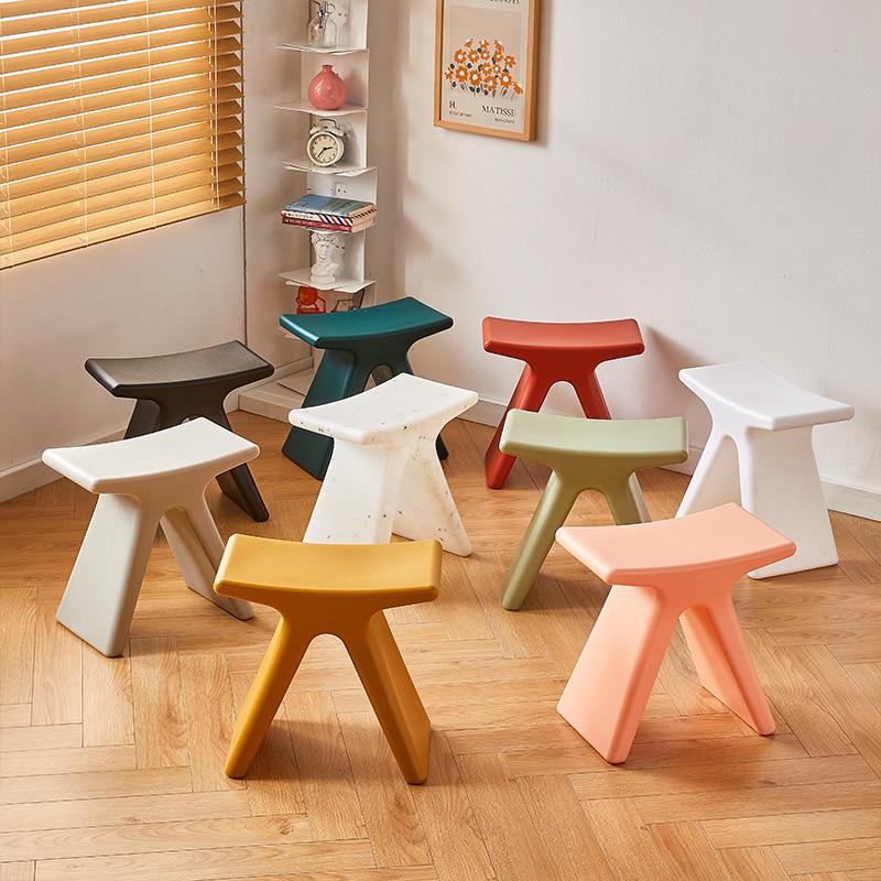 Nordic Plastic Living Room Stool Shoe Changing Bench Plastic Chair Vanity Chair Step Stool Portable Stool Space Saving Furniture