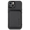 Carbon Fiber Phone Case for iPhone 15,Leather+PC+TPU Cover with Detachable Magnetic Card Holder