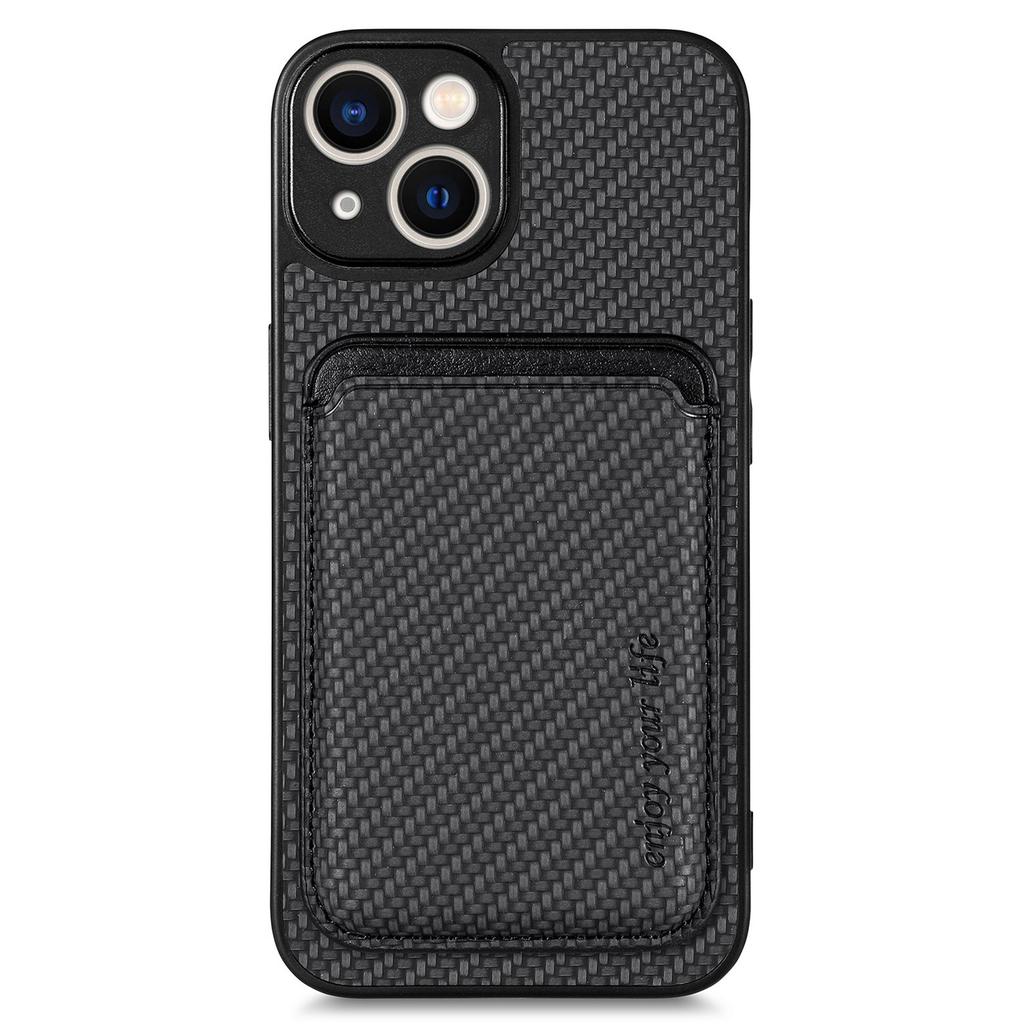 Carbon Fiber Phone Case for iPhone 15,Leather+PC+TPU Cover with Detachable Magnetic Card Holder