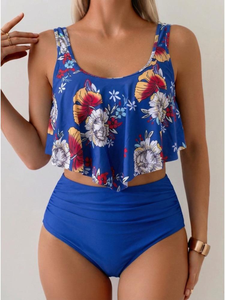 European and American Women's Swimsuit with Ruffled Edges, High Waist To Cover The Belly, Slimming and Slimming, Split Swimsuit, Sexy Bikini Swimsuit