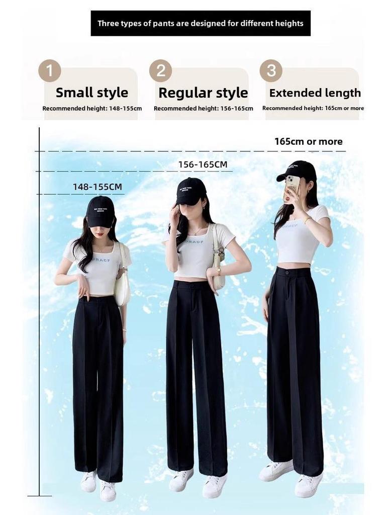 2024 Spring High-Waist Wide-Leg Pants for Petite Women - Elegant Drape Suit Trousers