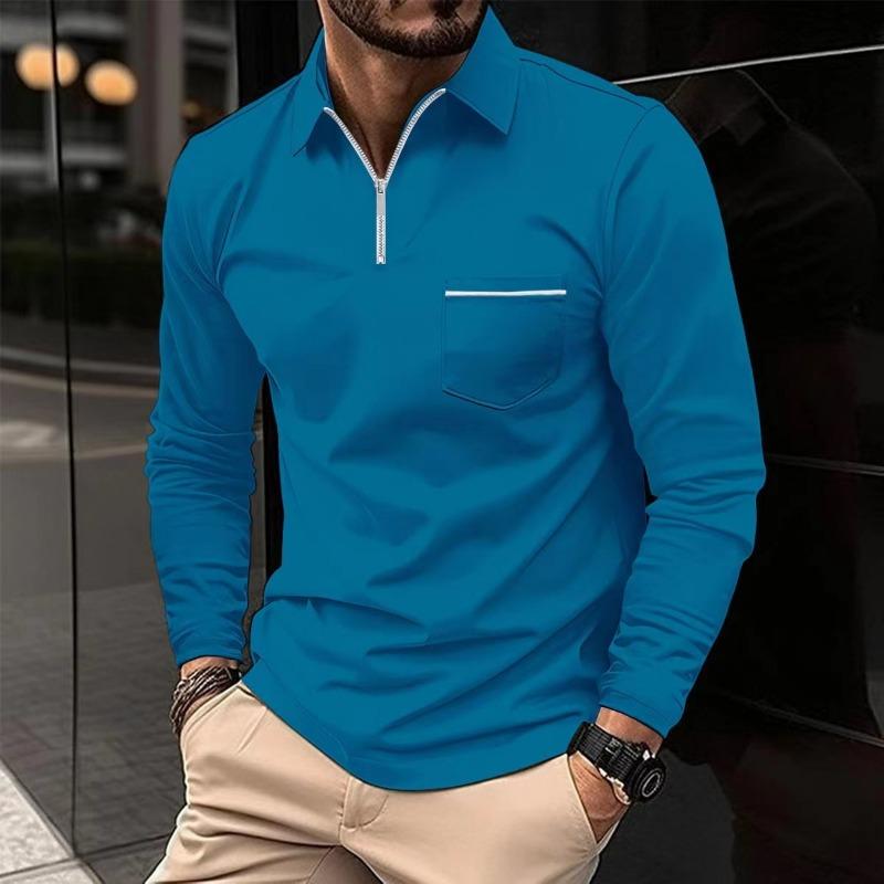 Fall POLO Shirt Zipper Pocket Men's Long-sleeved Sports Polo Shirt