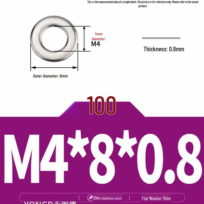 304 Stainless Steel Thickened Flat Washer / Ultra-thin Metal Gasket, Sizes M1.6-M10
