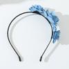 Blue Cloth Headband for Woman with Rose Shape Washed-Denim Headbands Non-slip Headbands Sweet Hairbands Yoga Supplies