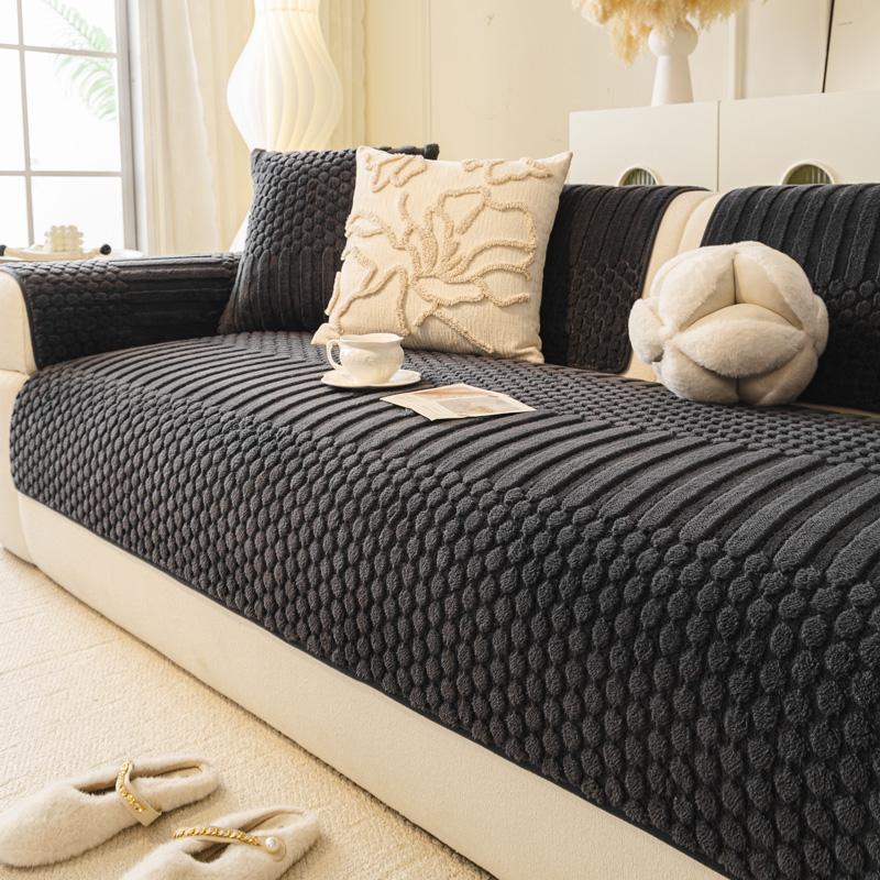 

1PC-Simple Style Geometric Pattern Comfortable Cotton Velvet Sofa Cushion Plush Anti Slip Sofa Cover Cloth 70x70cm