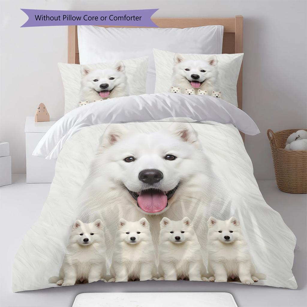 Samojed och Shilu Mönster Sängkläder Täcke Set Påslakan Örngott Heminredning Gåva (1 * påslakan + 2 * örngott, utan kärna)