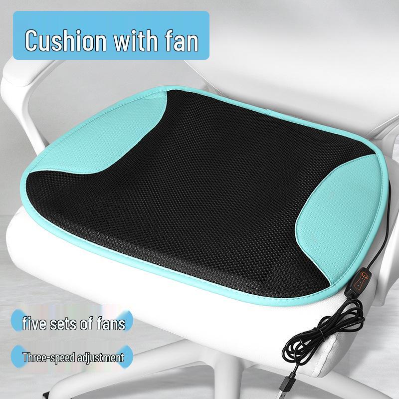 

USB-Powered Cooling Car Seat Cushion with Fan Ventilation and Breathable Ice Silk 48x46 cm