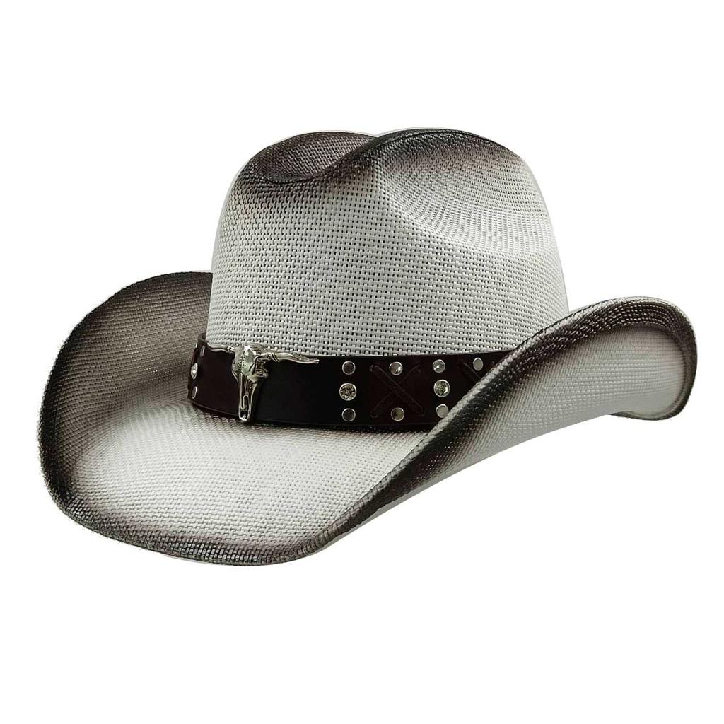 Western cowboy straw hat with large brim, hard straw hat, cowboy outdoor summer sun protection jazz hat sombrero vaquero hombre