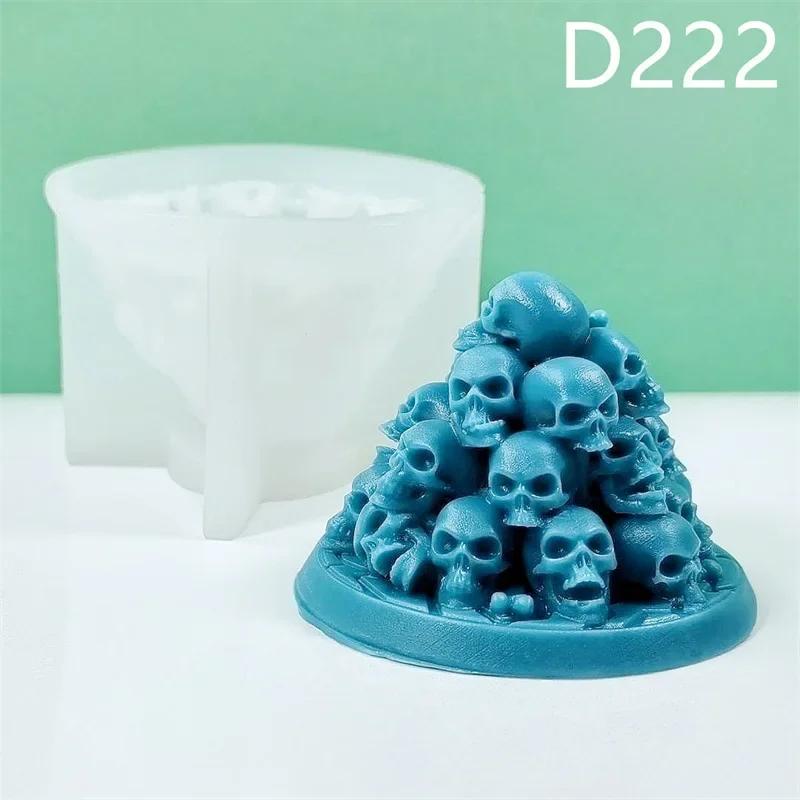 A Bunch of Skull Candles Silicone Mould 3D Pyramid Skull Crafts Resin Plaster Cement Soap Mold Halloween Decorating Gifts