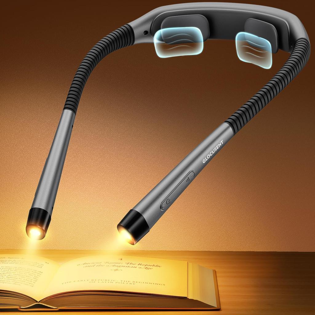 Glocusent Rechargeable Neck Light, Hands-Free Reading Lamp, 1600mAh, Lock Function, Timer and Sleep Aid, for Walking, Fishing, Crafts, Reading