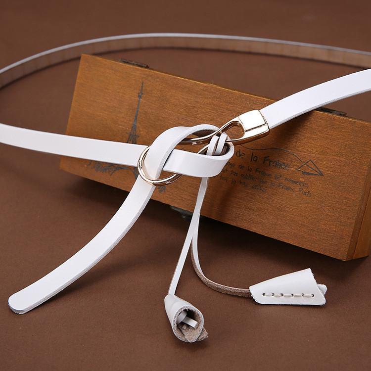 Thin Knotting Up Genuine Leather Belt Women  Alloy Clasp Suitable Leisure Work