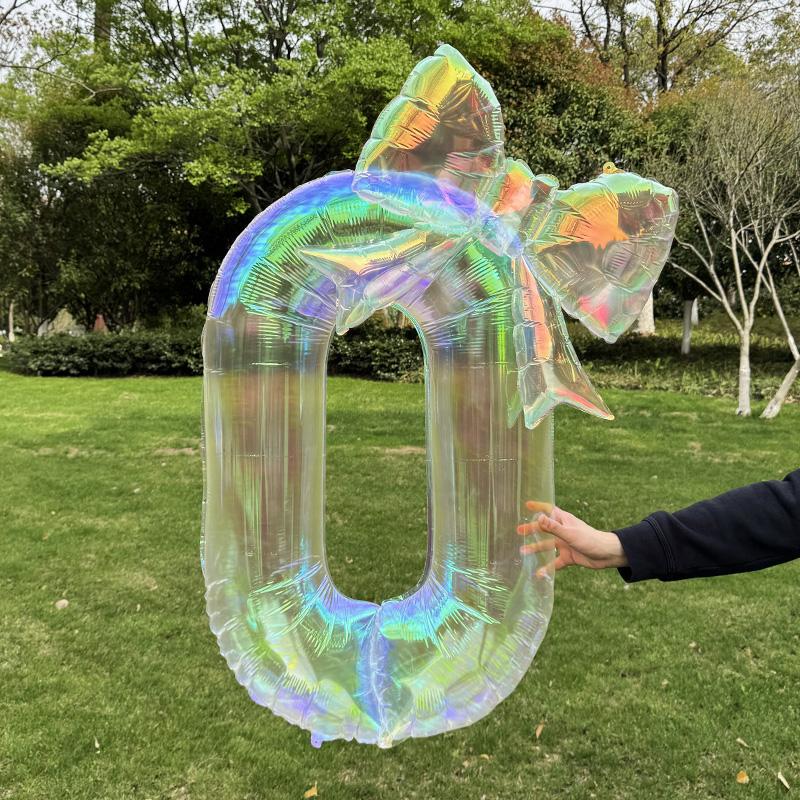 

40Inch Transparent Colorful Number Balloon with Bow Foil Balloon for Adults Kids Girl Boy Birthday Party Anniversary Decoration 40Inch