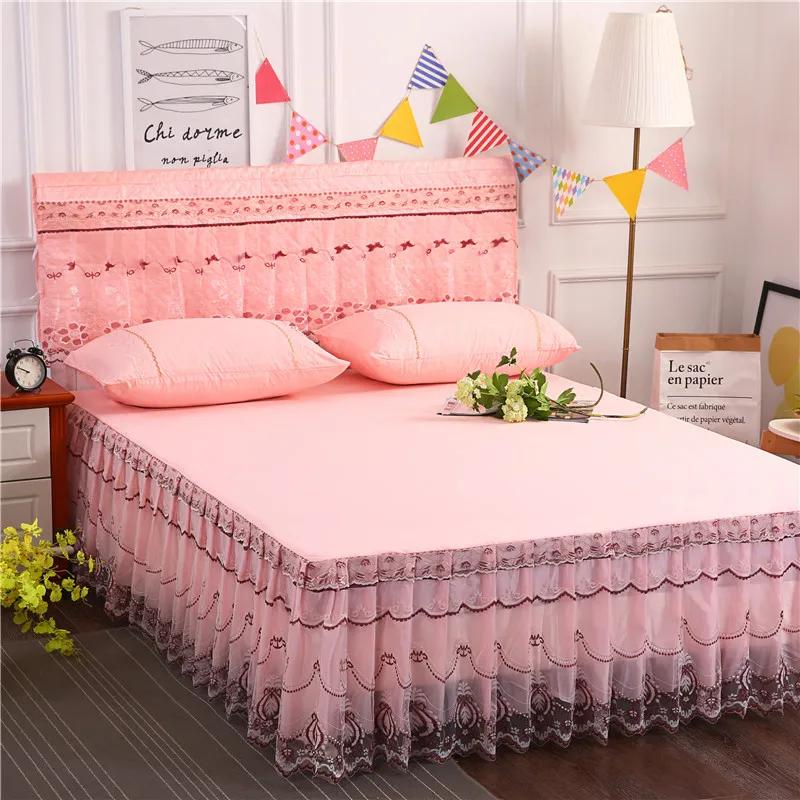 3pcs Set Bed Spread Princess Lace Bed Skirt Solid Color Luxury King Queen Bedspread with 2pcs Pillowcase