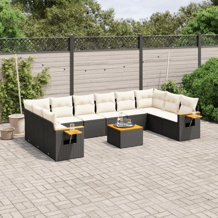 VidaXL Salon de Jardin avec Coussins 11 pcs, Canapés de Terrasse, Ensemble de Meubles de Patio, Mobilier d'Extérieur, Noir 3259571