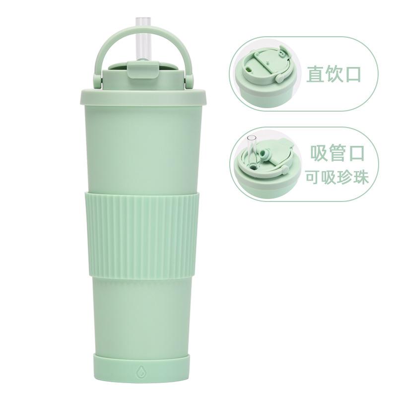 830Ml Large-Capacity Thermos Cup, Convenient Handle, One Cover, Double Drink Belt, Waist Cover, Water Cup, Large Hole Straw, Water Cup