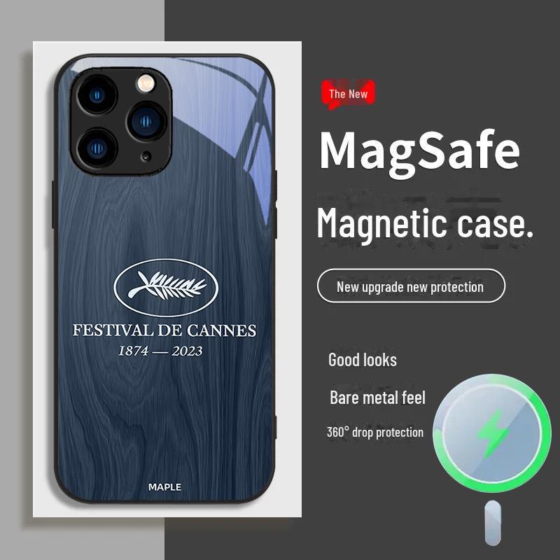 Suitable Apple iPhone 13, 12 Mini, 11, 14/15 Silver Cannes Wood Grain Magnetic Anti-Drop Case