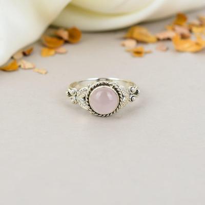 Gül Kuvars 925 Ayar Gümüş Pembe Taşlı El Yapımı Takı Yüzük Kadınlar İçin