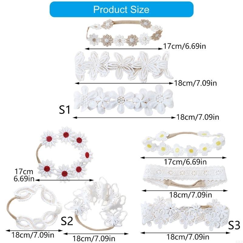 3Pcs Infant Stretchy Lace Headwear Hairband Feature Delicate Embroidery Soft Fabric for Everyday Wear and Photoshoots