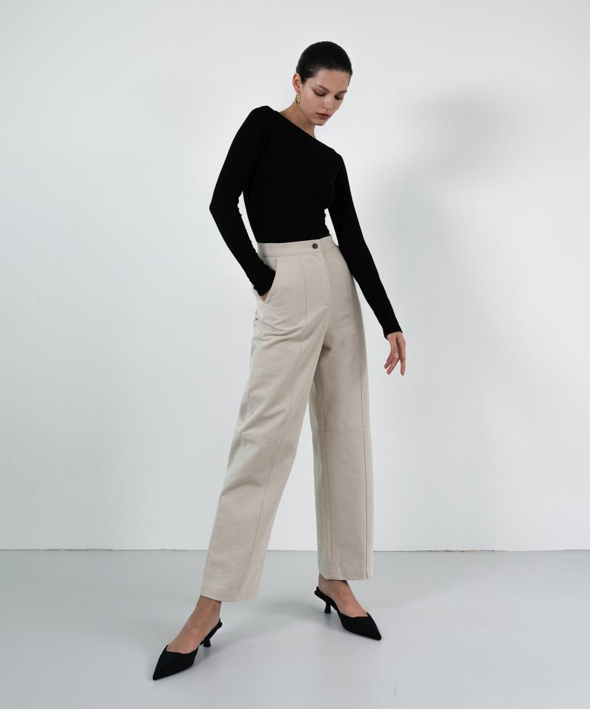 LETTRE DE LE TOILE Stitch Detail Wide-Leg Pants (Navy)