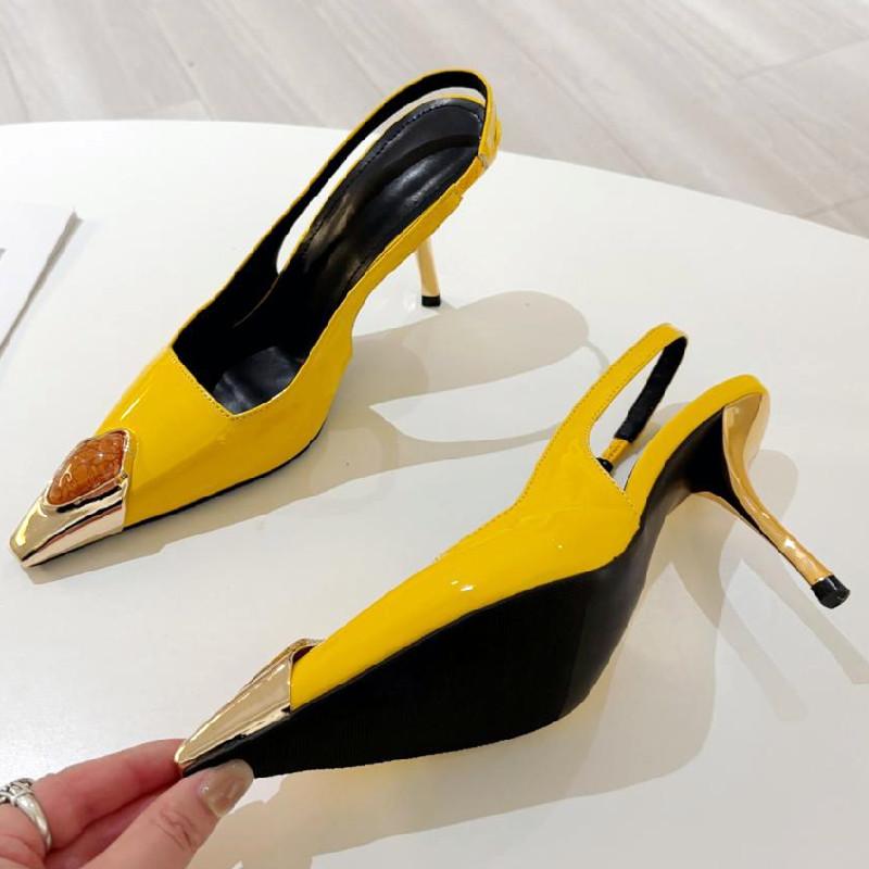 Summer Set Diamonds Design Luxury Heels Womens Elegant Pointed Toe Thin Heel Slingback Sandals Wedding Shoes Zapatillas De Mujer