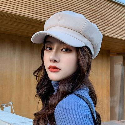 Boina informal de color liso para mujer, gorro de vendedor de periódicos octogonal, estilo retro, cálido, liso, para otoño e invierno, a la moda, para pintor.