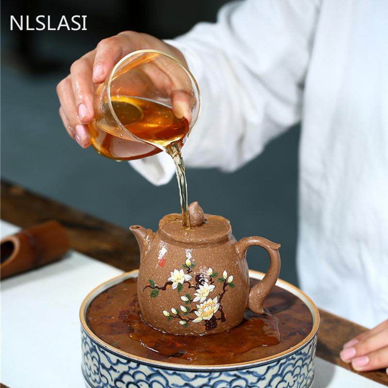Traditionelle Yixing-Teekannen, lila Ton-Teekanne, rohes Erz, Schlammblumen-Wasserkocher, handgefertigt, Boutique-Teezeremonie, Geschenke, 210 ml