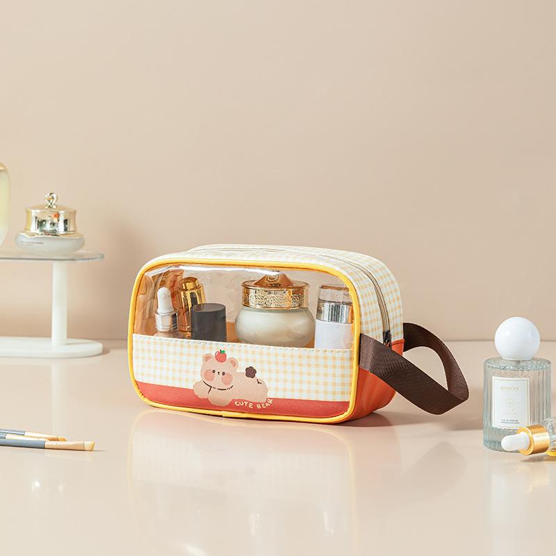 

Fun Clear PVC Makeup Bag - Waterproof Double Layer Cosmetic Organizer with Wet/Dry Separation, Portable Travel Toiletry Pouch