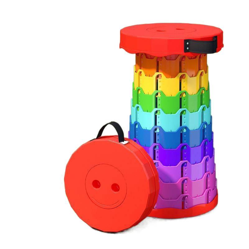 Rainbow Telescopic Folding Stool - Compact, Thickened, and Portable for Indoor/Outdoor Use