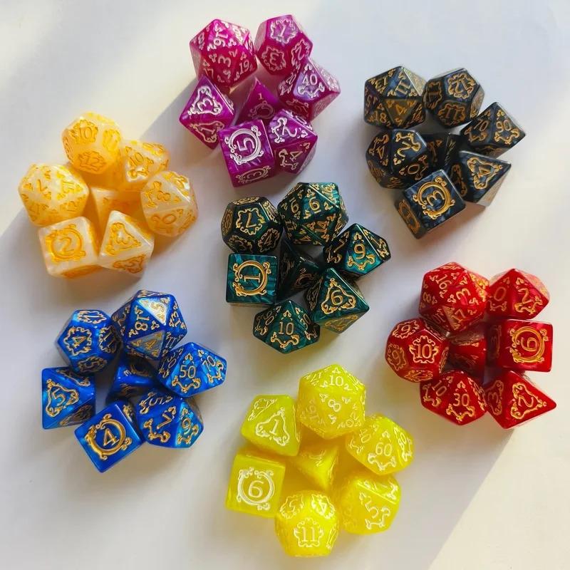 7PCS/Set Polyhedral Dice Multi Colors Dragon Pattern TRPG RPG DND Acrylic Dice For Role Playing Games Entertainment Board Game