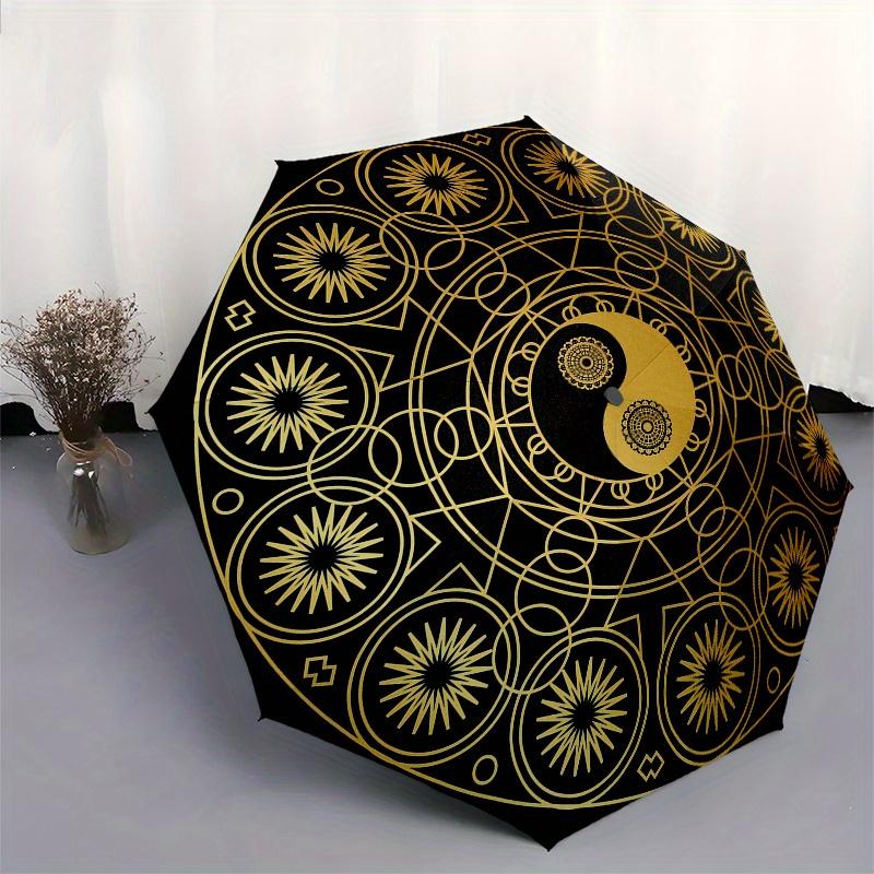 Golden Yin Yang Symbol Circular Rug  Umbrella, Portable 3-Fold Umbrella for Men & Women,Christmas Gift ES174