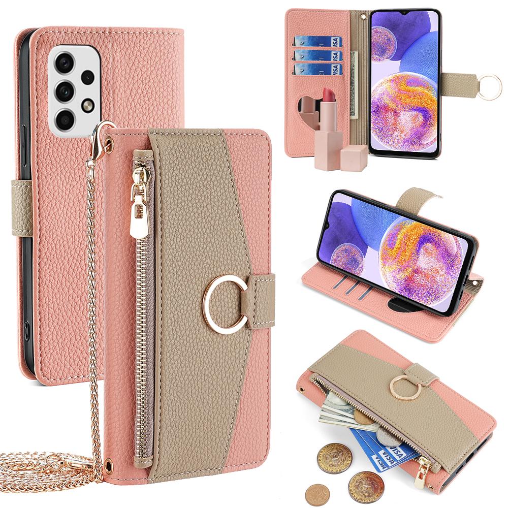 

For Samsung Galaxy A23 5G (Global Version)/A23 4G Leather Case Phone Cover Stand Wallet with Strap Pink
