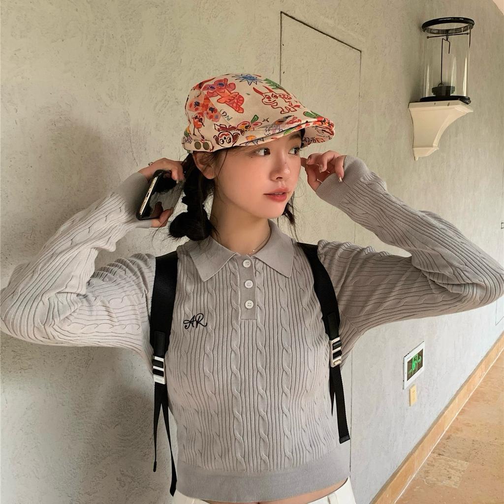 Art Student~ Cute Graffiti Forward Hat Spring and Summer Thin Retro Beret Children Versatile Painter Hat Tide