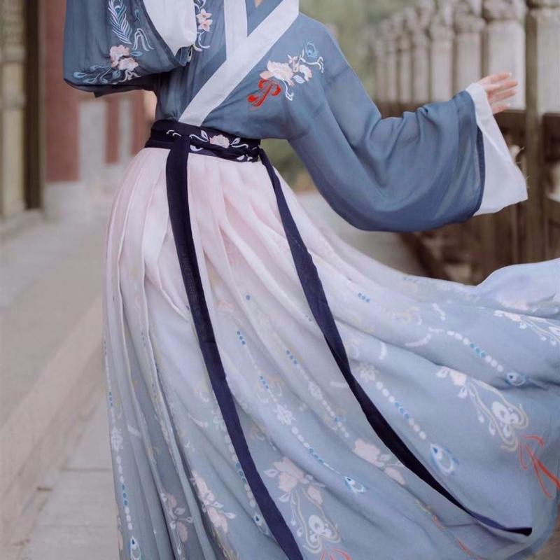 Chinese Women Dancing Dress Hanfu Female Adult Elegant Spring Autumn Antique Style Collar Waist Skirt Gradient Stage Hanfu