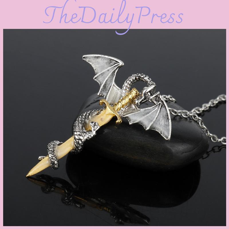 Animal Winged Dragon Gold Necklace With Alloy Pendant For Fashion Gifts And