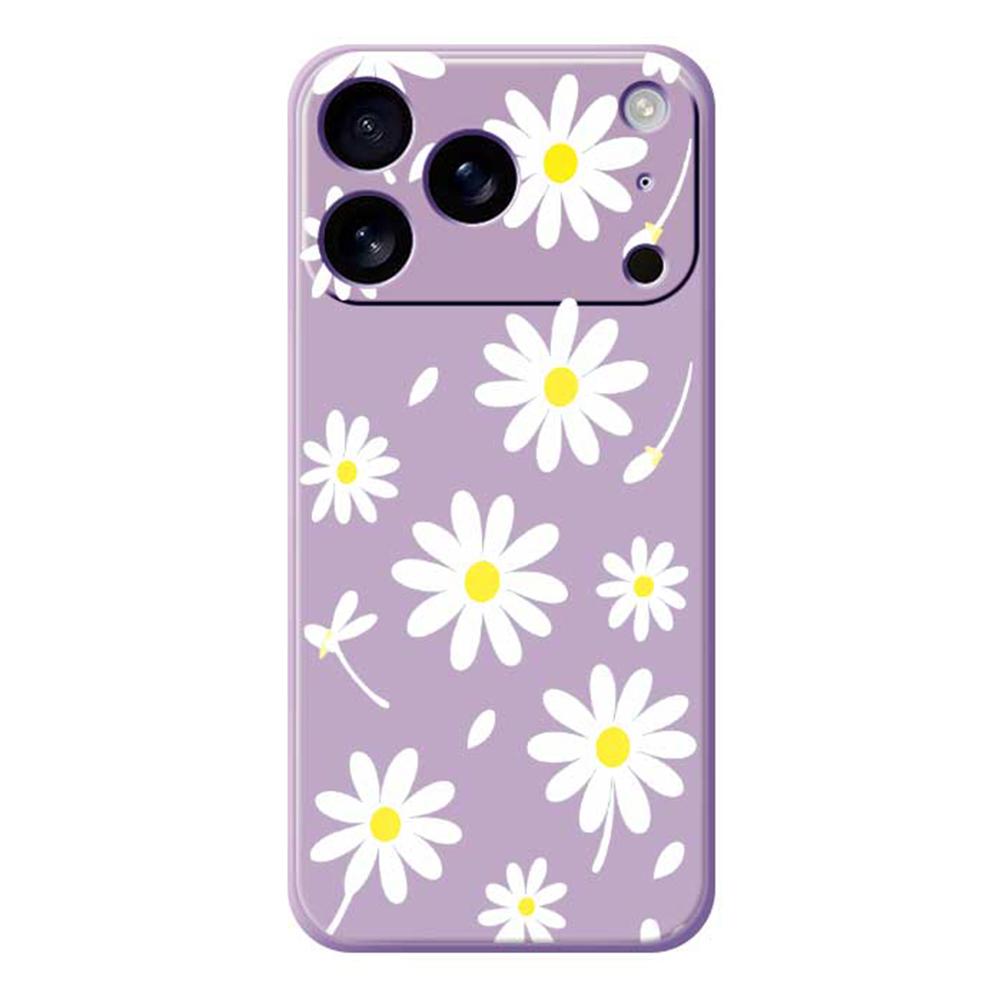 

For iPhone 17 Pro Max Case White Daisy Pattern Printing Straight Edge TPU Phone Back Cover Purple