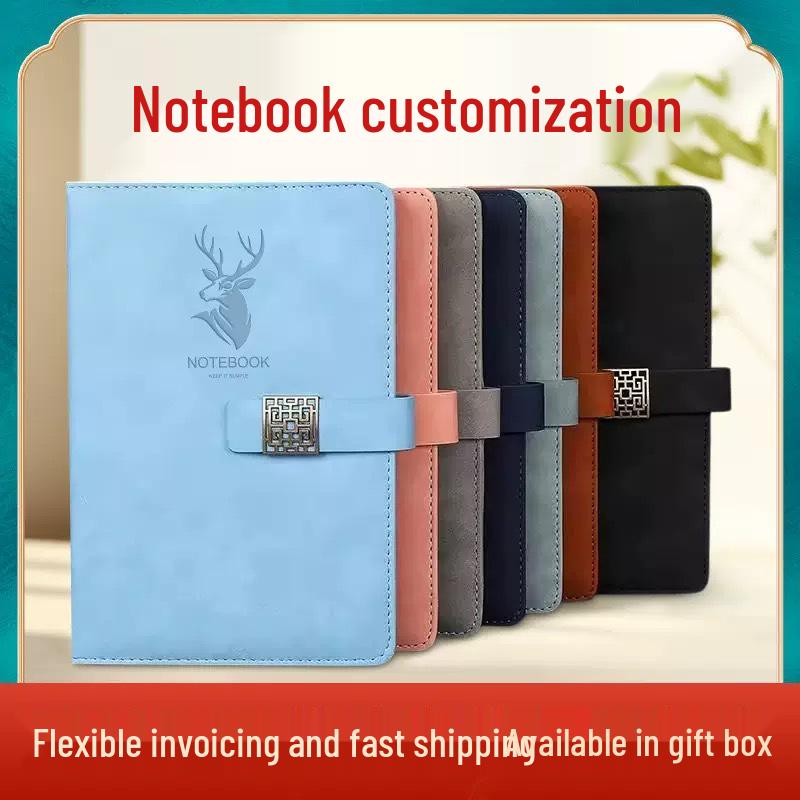A5 Business Leather Notebook with Logo and Buckle - Gift Box Included