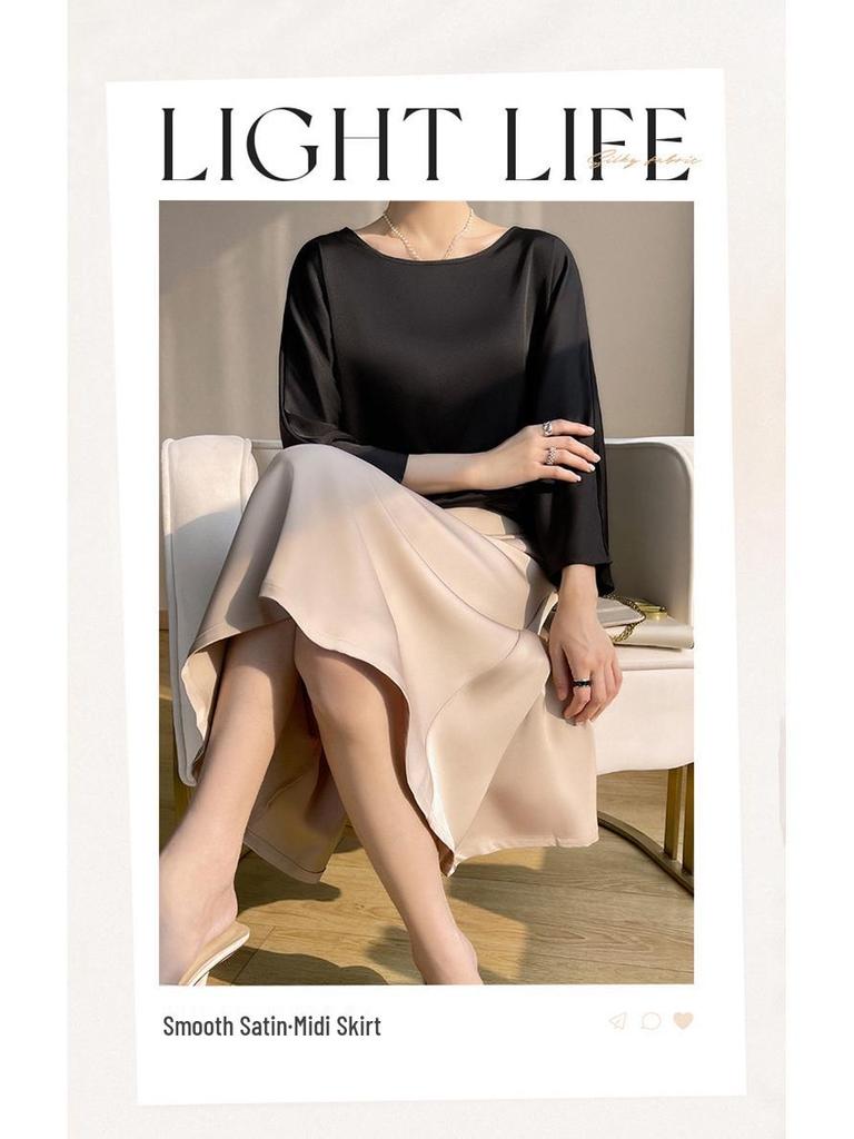 Women's Summer Mulberry Silk High Waist A-line Midi Skirt