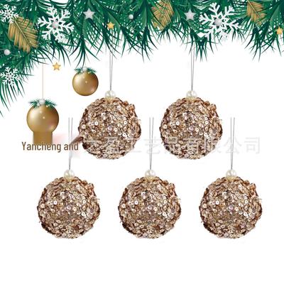 Weihnachts Pailletten Schaumornament - Goldener Glitzer Hängekugeln für Baum