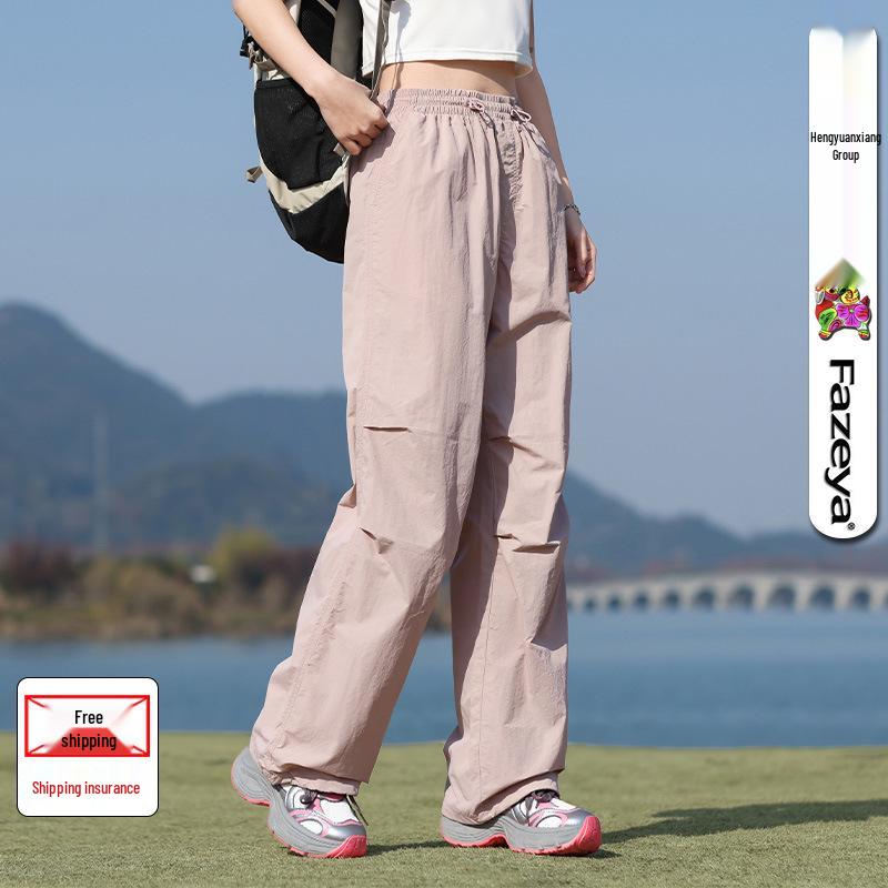 

Летние брюки карго широкого кроя в горном стиле 2025 года для пар: Легкие, Повседневные, Спортивные штаны-парашюты для улицы XL розовый