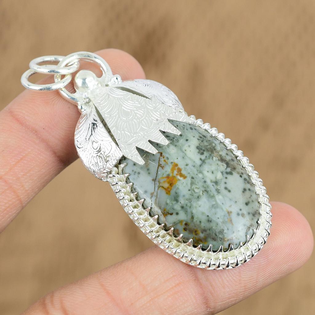Anniversary Gift For Her Natural Polychrome Jasper Gemstone Pendant 925 Silver