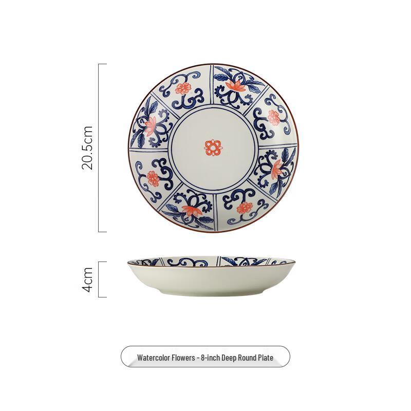 Diren Underglaze Ceramic Round Serving Plate, Watercolor Floral
