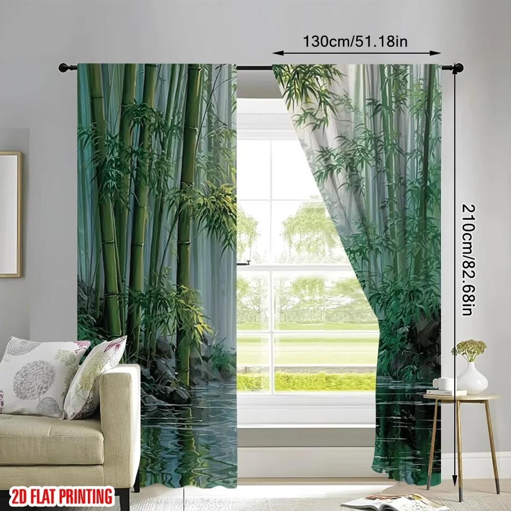 2pcs Bamboo Forest Scenic Curtains Rod Pocket  Drape Home Decor Window Treatments.