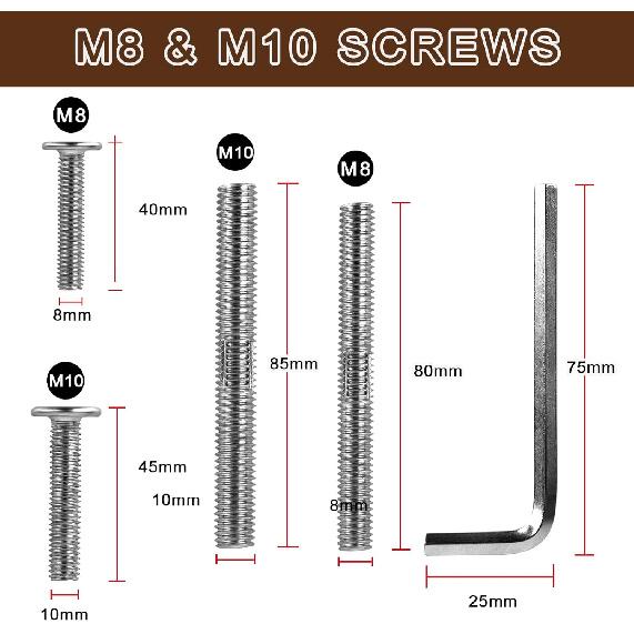 Cat Scratching Post Replacement M10 and M8 Screws with Allen Wrench 4PCS Threaded Bolt and 4PCS Screws